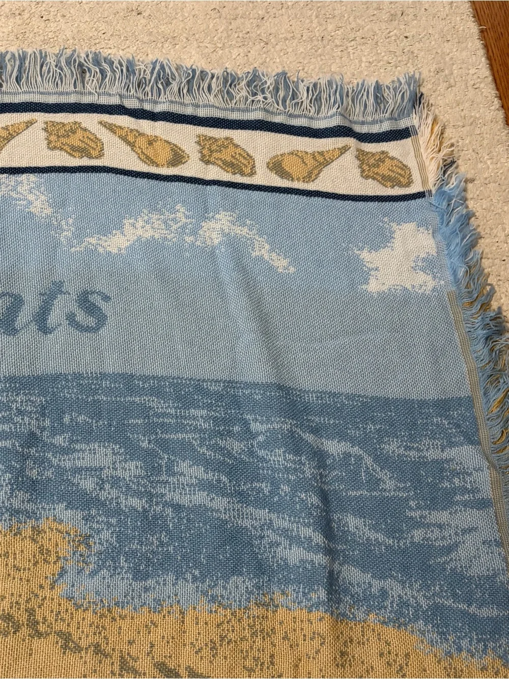 Vtg Footprints/Walk with Thee Jacquard Woven Throw Blanket Tapestry Style 51x41
